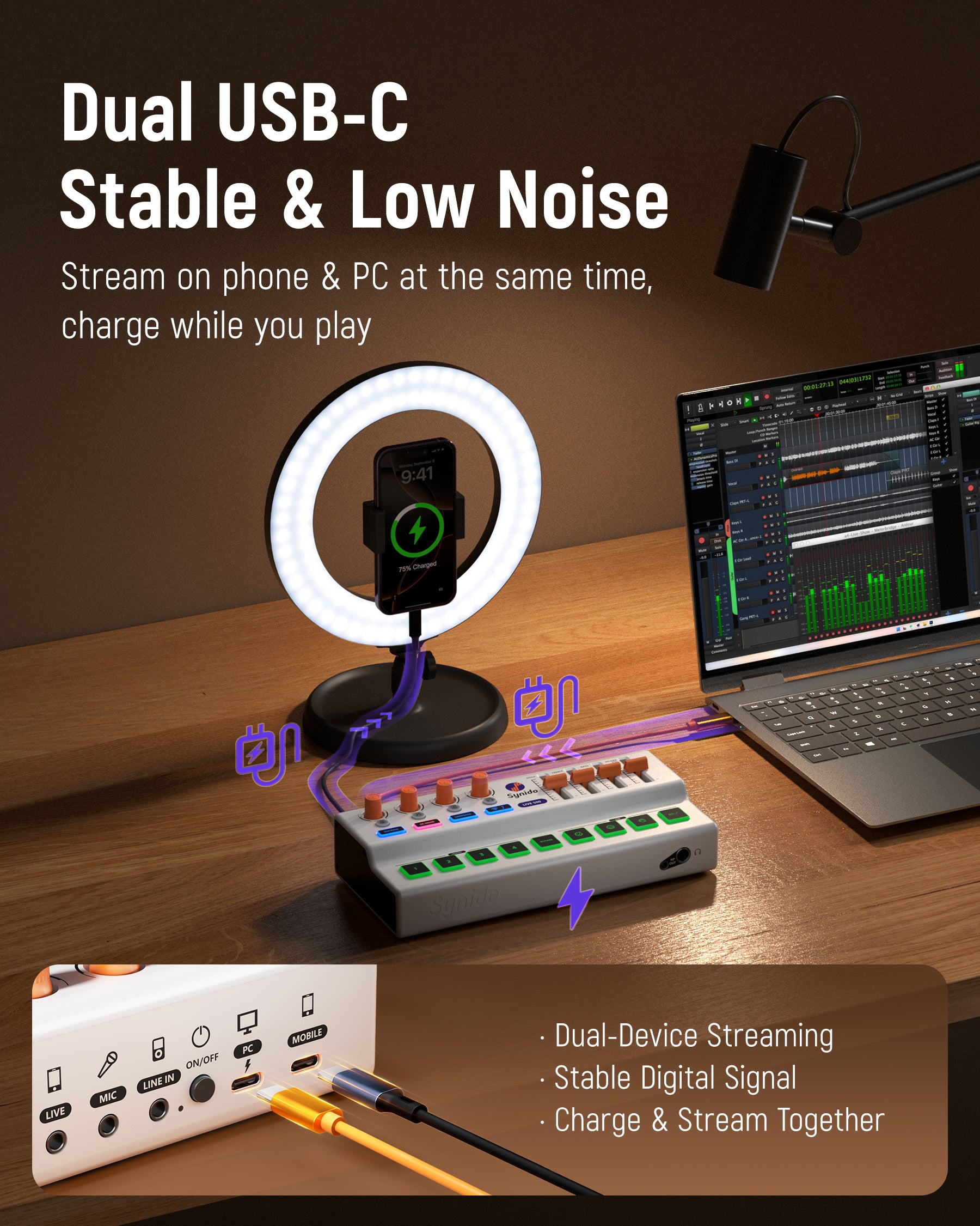 Synido Live 500 MK2 Audio Interface Bundle Sound Card