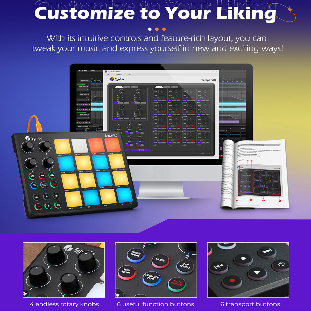 Synido TempoPAD P16 Contrôleur MIDI Beat Maker Équipement DJ