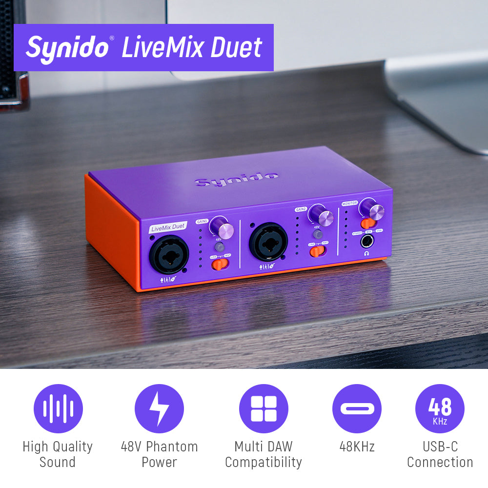 Synido LiveMix Duet Audio Interface Music Studio Quality