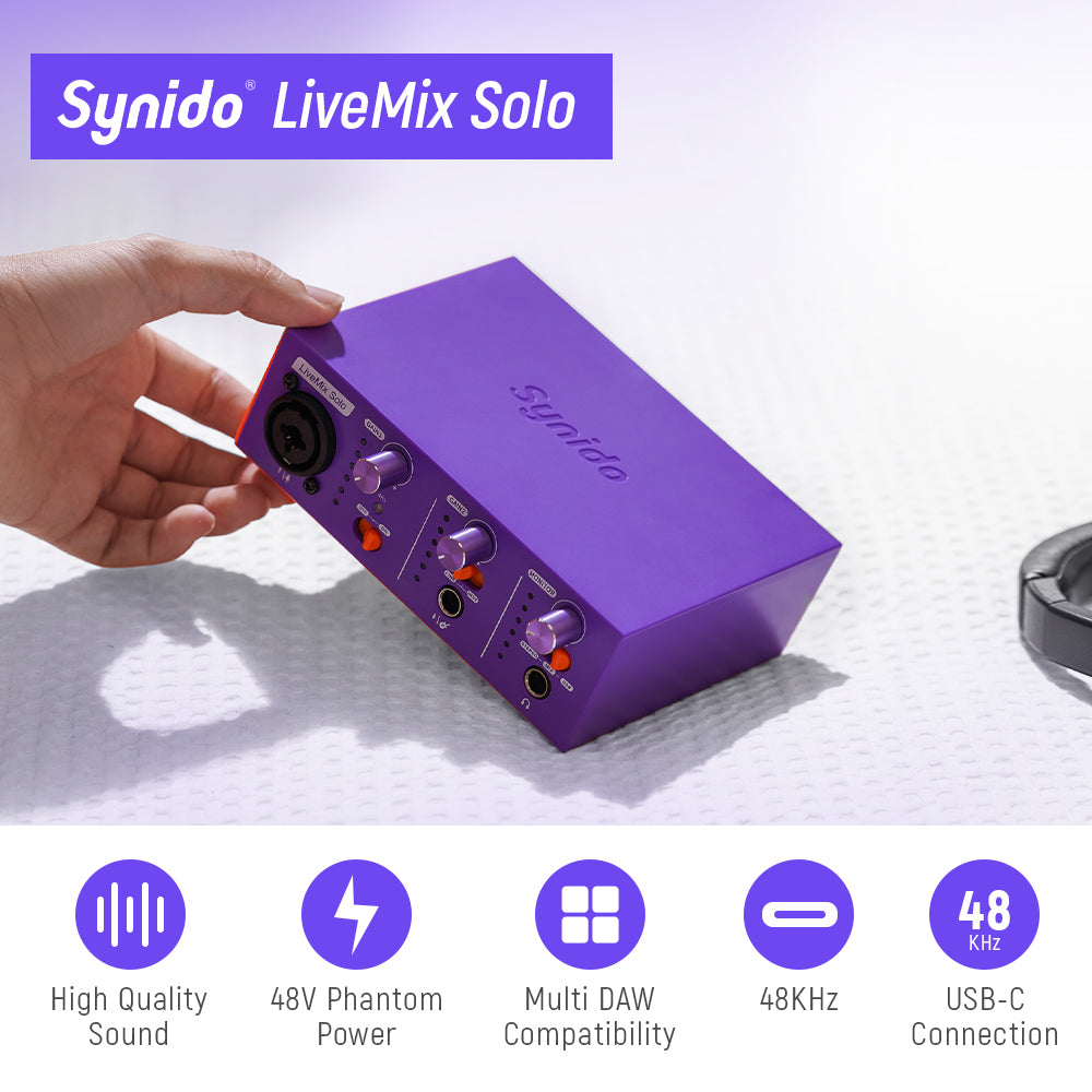 Synido LiveMix Solo Audio Interface Bundle Sound Card