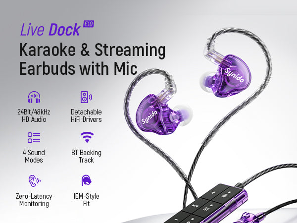 Synido Live Dock E10 Headset Sound Card for Singing Live Streaming, Real-Time Monitoring