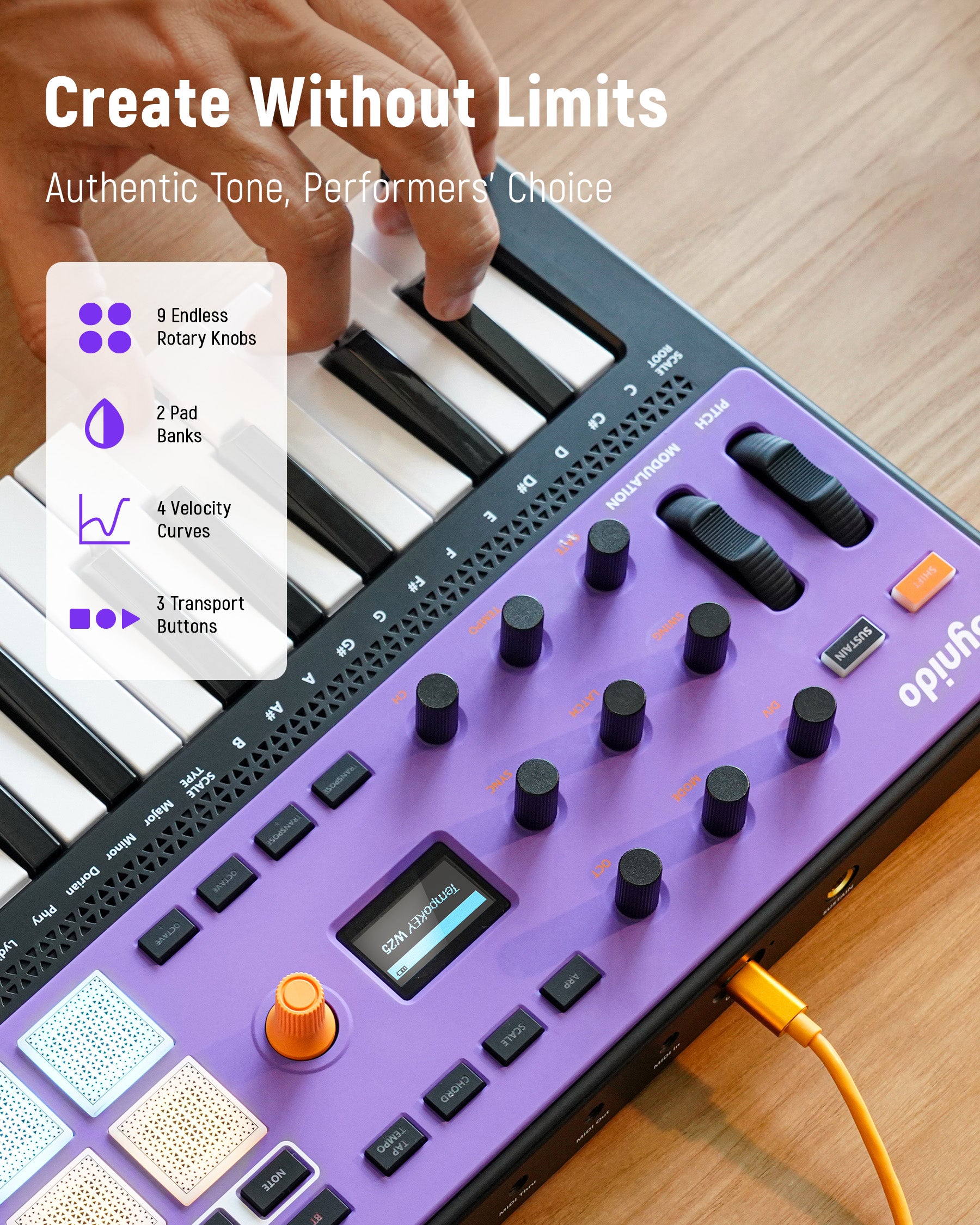 Synido TempoKEY W25 MIDI Keyboard Controller Wireless Bluetooth