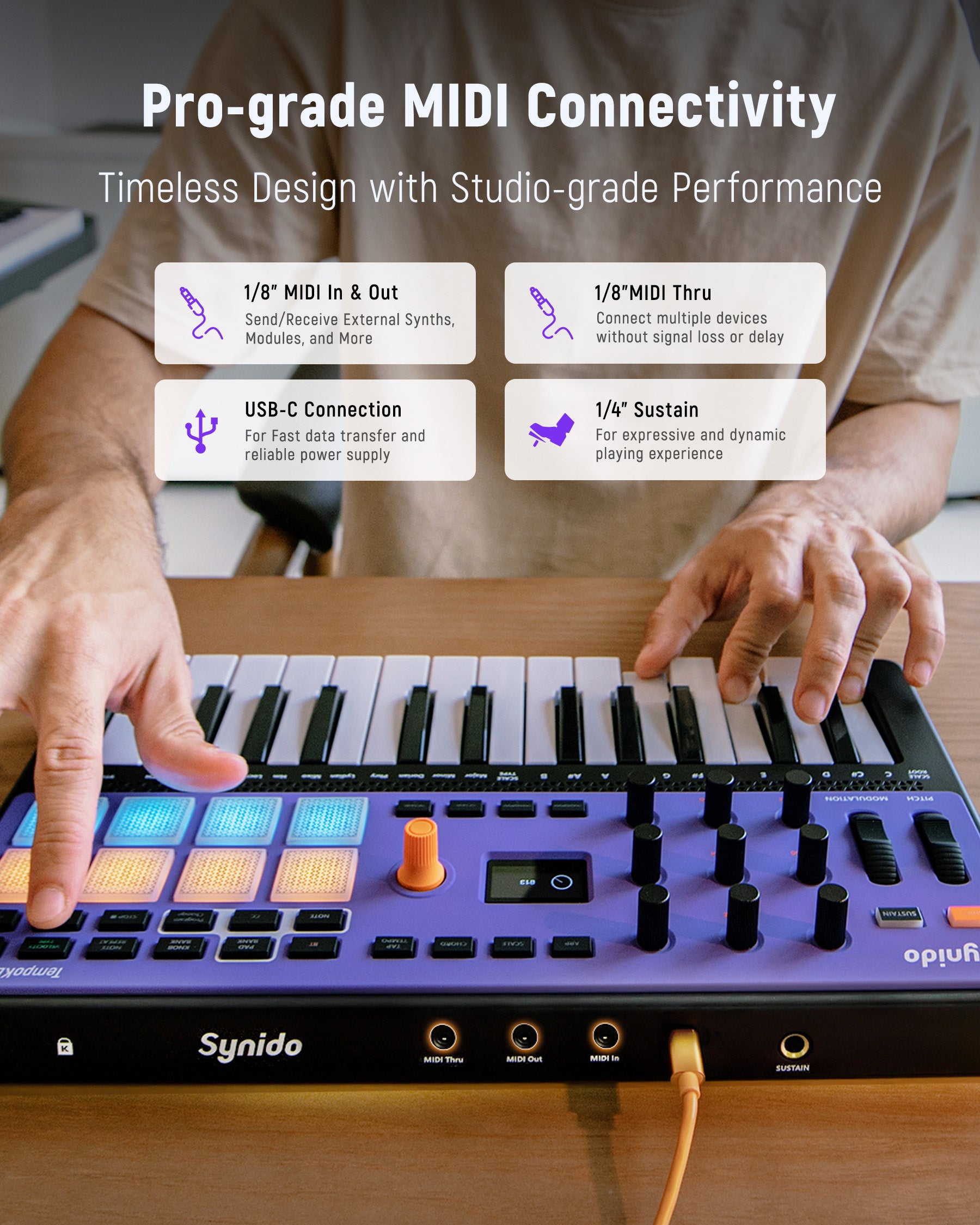 Synido TempoKEY W25 MIDI Keyboard Controller Wireless Bluetooth