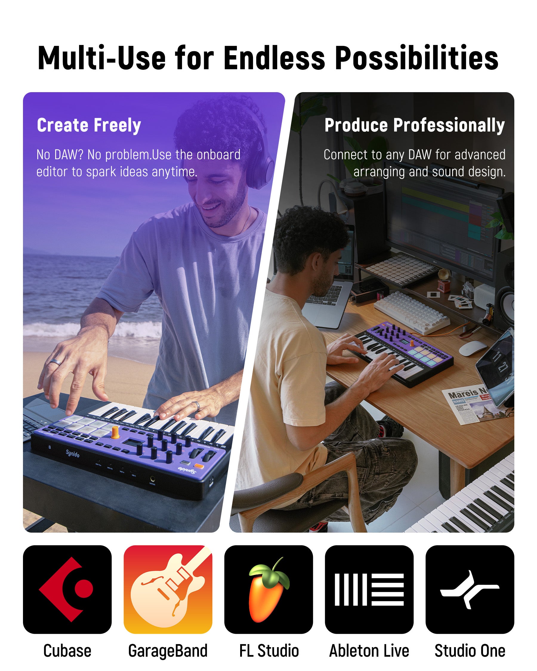 Synido TempoKEY W25 MIDI Keyboard Controller Wireless Bluetooth