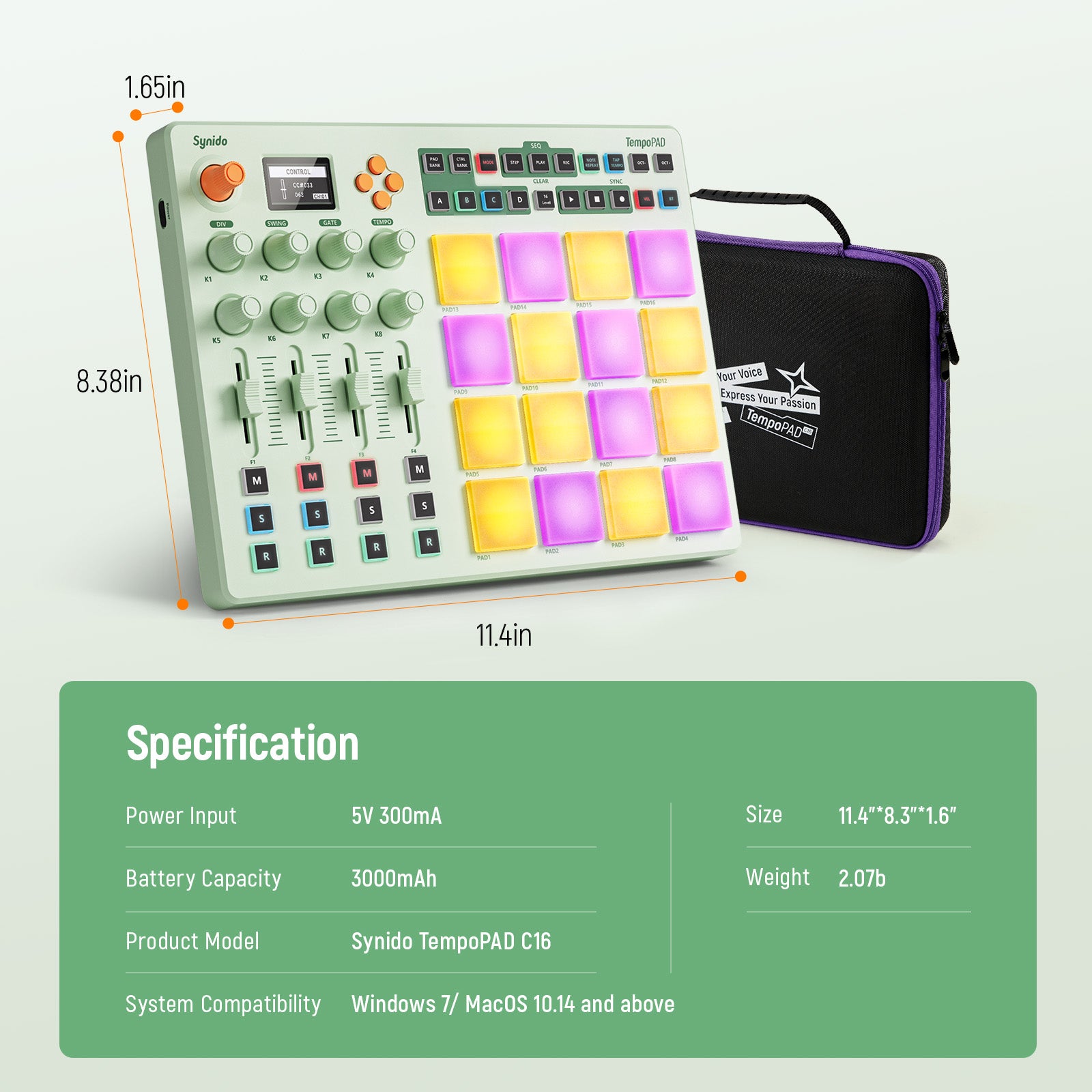 thumbnail image 2 of TempoPAD MIDI Controller - 16 Pad Beat Maker Machine With Backlit Pads & USB Connectivity 2 of 5